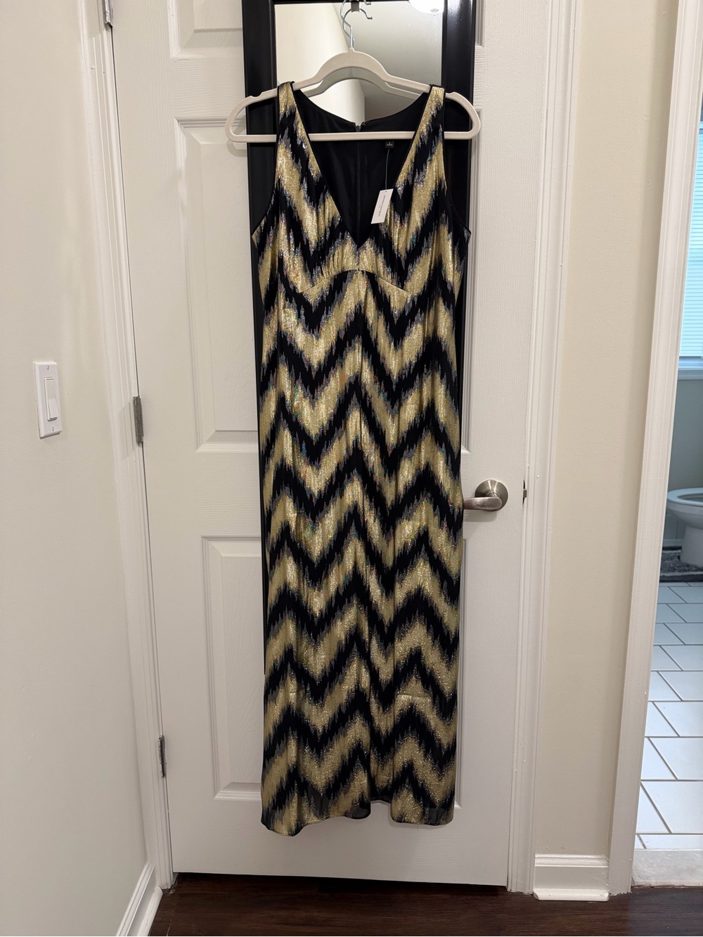 Banana Republic Black and Gold Chevron Maxi Dress